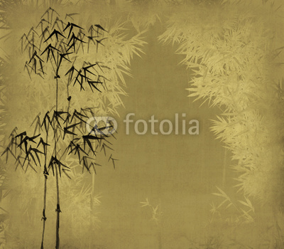 Chinese ink painting of bamboo on old grunge art paper