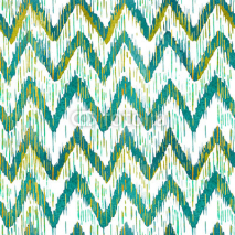 Obrazy i plakaty Watercolor ikat chevron seamless pattern. Green and blue watercolour . Bohemian ethnic  collection.
