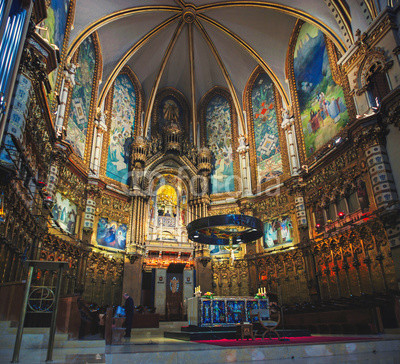 Interior Altar of Basilica at the Montserrat Monastery in Spain. It is a site of the Benedictine abbey