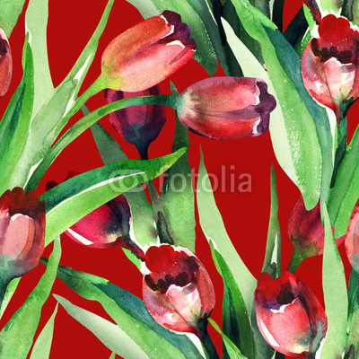 Red Tulips Seamless Pattern