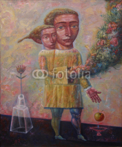 Fototapety The Adam and Eve/The  allegory of the  Fall and еxpulsion from the Garden of Eden. The fantastic realism. Acrylic painting on canvas.
