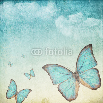 Vintage background with a blue butterfly
