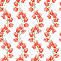 Naklejki Watercolor seamless floral background with red tulips