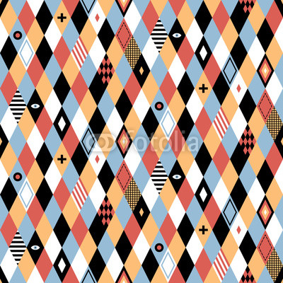 Seamless geometric pattern in flat style with colorful rhombuses. Useful for wrapping, wallpapers and textile.