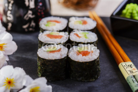 Classic sushi with salmon and avocado