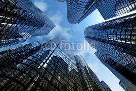 Naklejki Reflective skyscrapers, business office buildings.