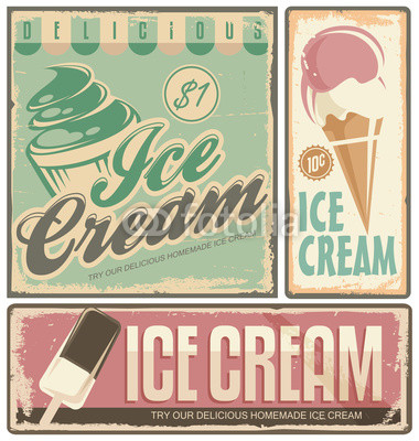 Ice cream vintage metal signs set