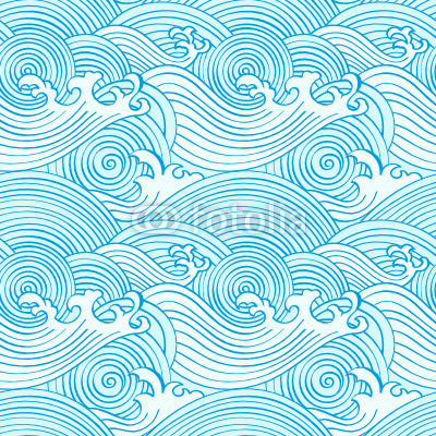Japanese seamless waves pattern in ocean colors