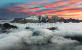 Mountain Marmolada at sunset in Italy dolomites at winter