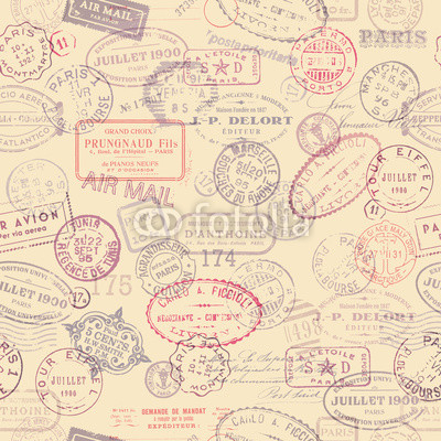 postage themed background with vintage stamps (tiling)