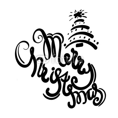 Inscription - Merry Christmas. Hand drawn lettering. Vector, illustration. 