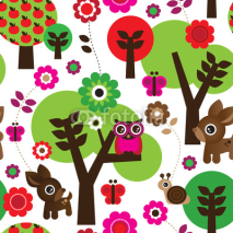Obrazy i plakaty Seamless farm owl tree animal pattern in vector