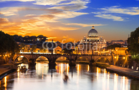Naklejki Sunset view of Basilica St Peter and river Tiber in Rome. Italy